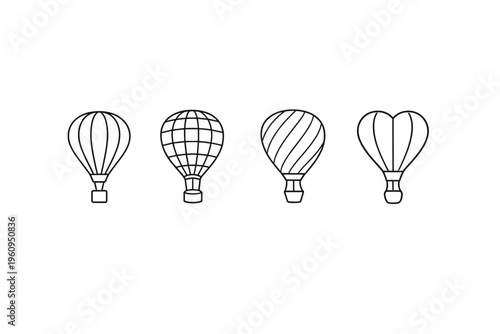 Collection of four distinct hot air balloon outline icons on a white background