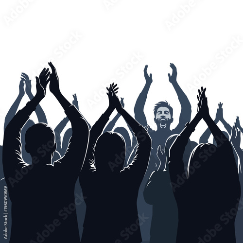 People raising hands in celebration together.