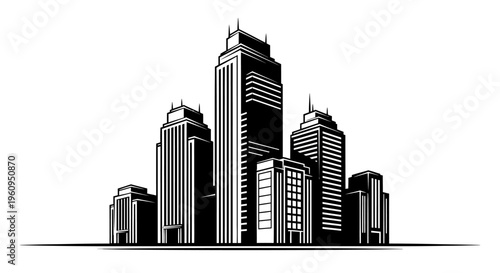 Black and White City Skyline Silhouette Vector Illustration