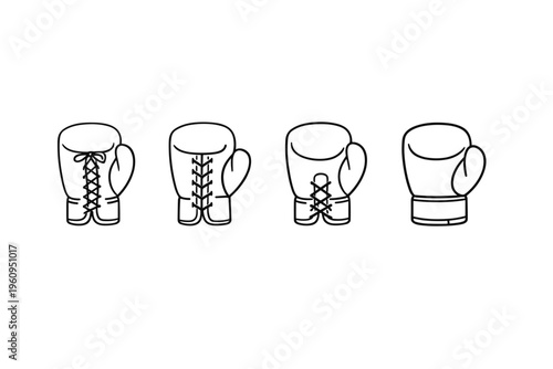 Collection of boxing gloves with different lacing styles and sizes