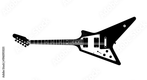 Black electric guitar silhouette with white details