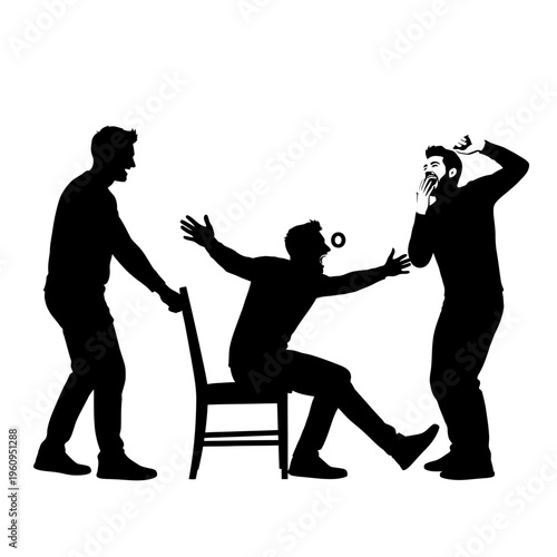 Silhouette of three men arguing.