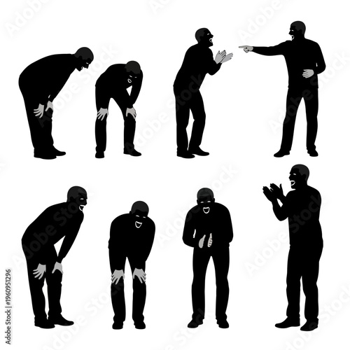 Silhouettes of men in various poses.