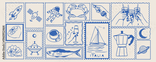 Travel Stamps Postcard Set, International Vacation Badge Design, Global Tourism Sticker Illustration, World Explorer Travel Art, Vintage Mail Delivery Graphics, Destination Holiday Label Vector, Journ