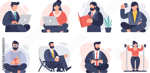 Diverse individuals engaged in various activities work, leisure, and fitness