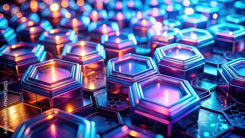 Abstract Hexagonal Structures with Glowing Inner Lights, a Futuristic Design
