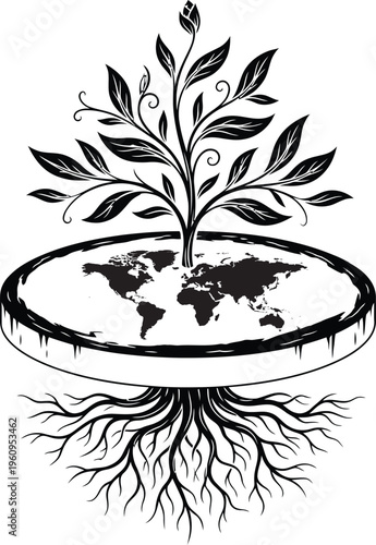 Tree with roots growing from cross section of earth vector illustration