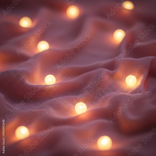 Glowing lights illuminate the soft, textured fabric in a warm, inviting scene.
