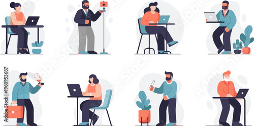 Diverse individuals engaged in various modern work and personal activities