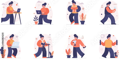 Diverse people engaged in everyday activities like working and leisure