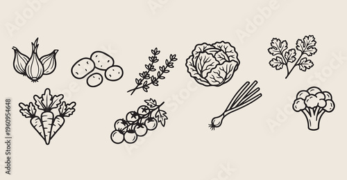 Organic Farm Vegetables Set, Healthy Cooking Ingredients Art, Fresh Produce Agriculture Illustration, Farm to Table Nutrition, Raw Food Diet Graphics, Kitchen Garden Harvest Design, Sustainable Farmin