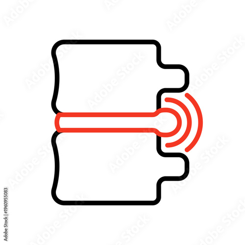 Spine with disc inflammation line icon. Human vertebrae showing injury, nerve pain. Orthopedic medical symbol for backache, spinal problem, treatment, healthcare diagnostic clinic. Vector illustration