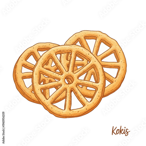 Golden Kokis, Avurudu Kavili for Sinhala and Tamil New Year in Sri Lankan culture. Often served with Kiribath, on a clean background with copy space