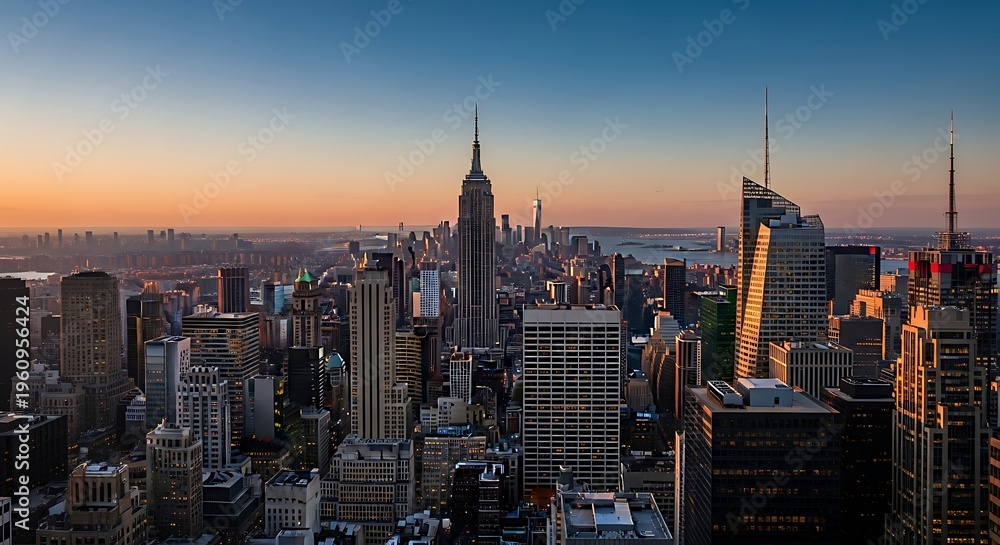 Fototapeta premium New York City Skyline at Sunset - A Stunning Urban Panorama.