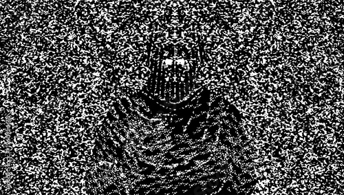 buddha face on white noise, black isolated silhouette