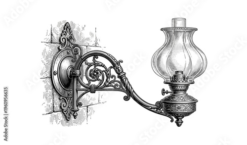 Intricate vintage wall-mounted oil lamp with ornate design