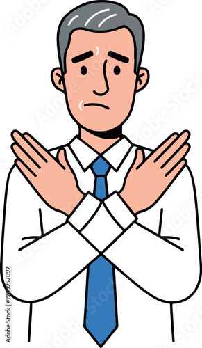 Businessman refusal flat illustration with crossed arms and disapproving expression