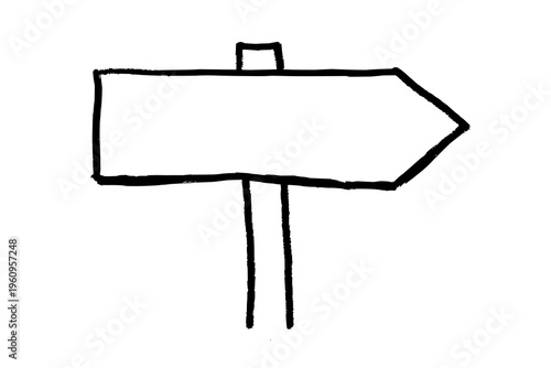 Hand-drawn blank direction arrow sign. Black doodle style hand drawn object. Simple isolated outline of signboard.