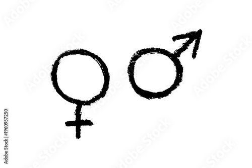 Man and woman gender symbols freehand sketch. Black doodle style hand-drawn object. Simple isolated male and female symbols.