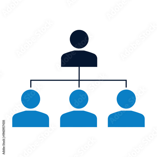 Vector of a hierarchical organizational structure with one leader and three team members.
