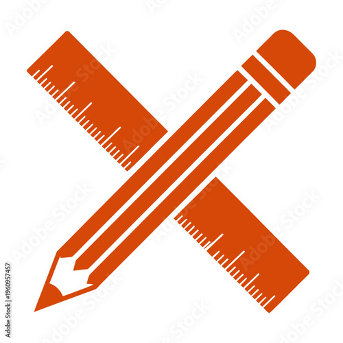 Vector of a ruler and pencil crossing over each other in a bright orange color