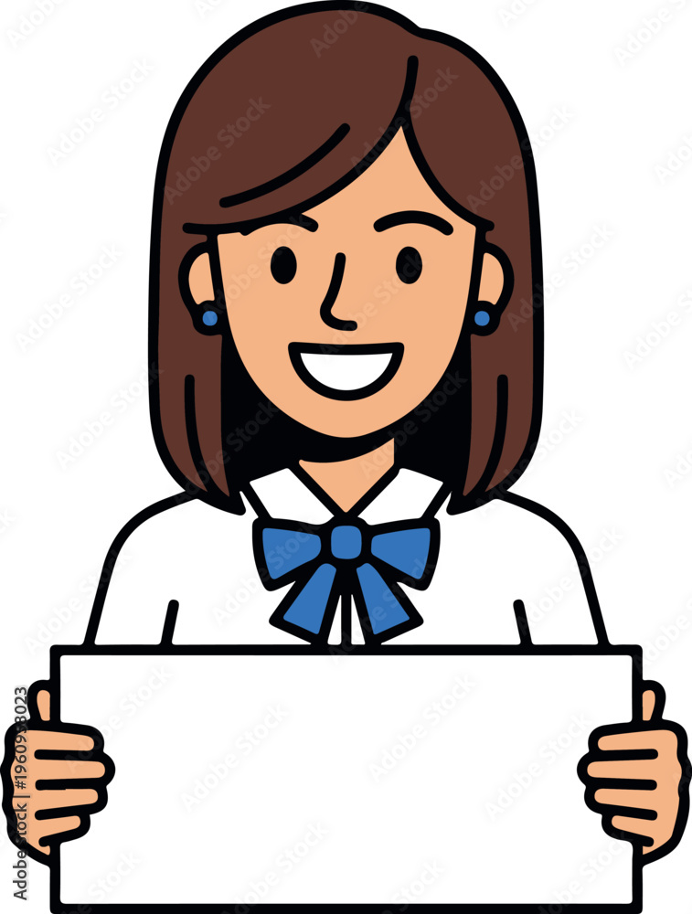 Obraz premium Smiling woman holding a blank sign