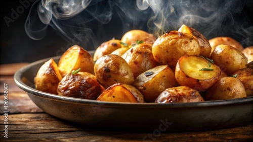 Aromatic Roasted Potatoes in a Rustic Bowl, Steaming Hot and Ready to Serve
