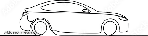 Sedan Car Outline Drawing Continuous Line Art Minimalist Vehicle Silhouette Side View Graphic Design Element