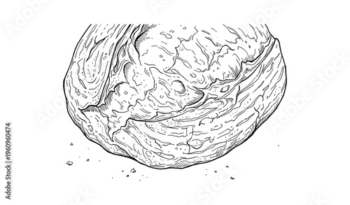 Detailed black and white hand-drawn meteor illustration with textured surface