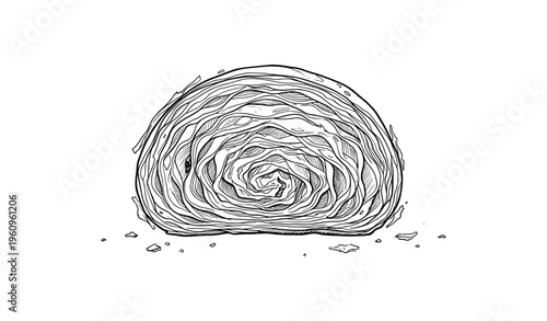 Black and white detailed cabbage line drawing on white background
