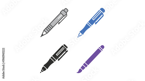 Four distinct writing instruments displayed in a clean and organized manner