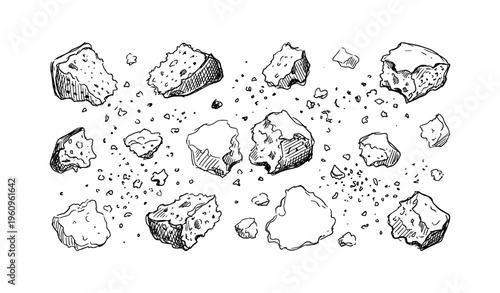 Hand-drawn biscuit crumbs pattern on white background