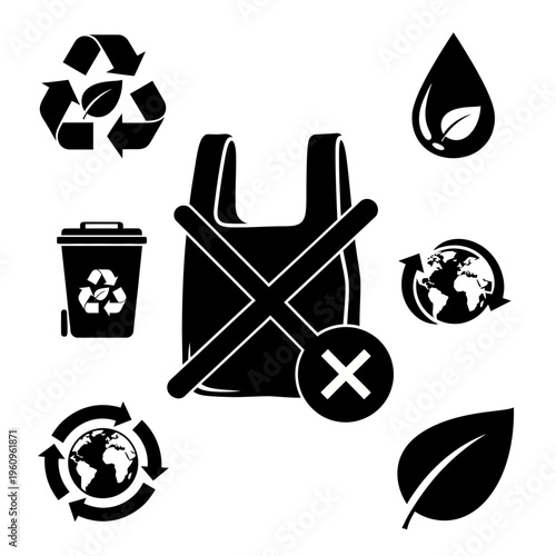 Black plastic bag with recycle symbols.