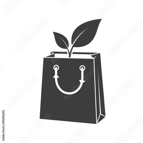 Black shopping bag with green leaf.