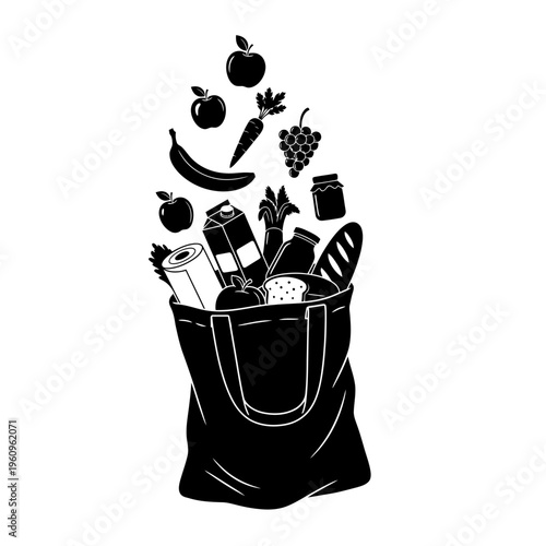 Black silhouette of grocery shopping bag.