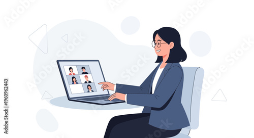 Woman in video conference call on laptop, remote work, online meeting, business communication