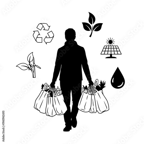 Man carrying eco friendly shopping bags.
