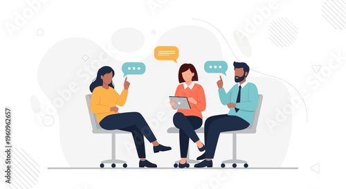 Diverse people in discussion, teamwork, communication, business meeting, brainstorming session