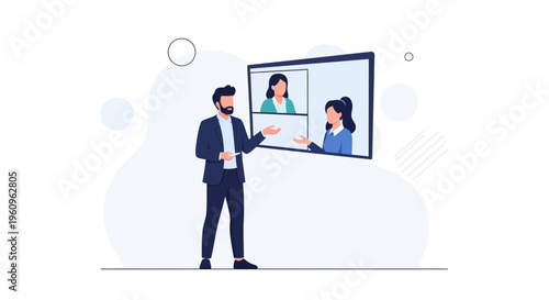 Businessman leading online meeting with remote colleagues on video conference screen