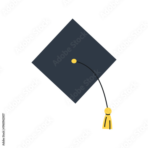 Top view graduation cap icon. Academic mortarboard hat for commencement, degree ceremony and student success.