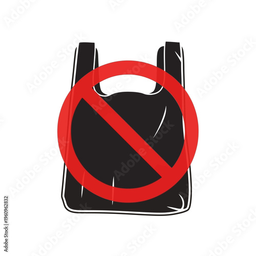No Plastic Bag Prohibition Sign Symbol.