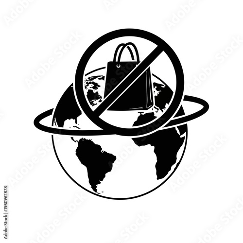 No Shopping Bag Global Prohibition Symbol.