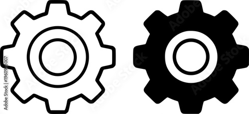 Gear illustration icon, outline and silhouette, for industrial symbol design