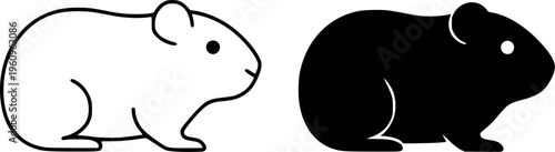 Guinea pig illustration icon, outline and silhouette, for animal symbol design