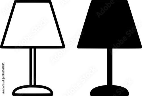 Table lamp illustration icon, outline and silhouette, for interior symbol design