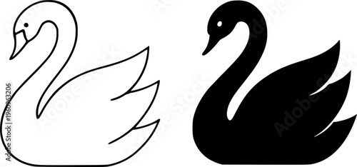 Swan illustration icon, outline and silhouette, for animal or poultry symbol design