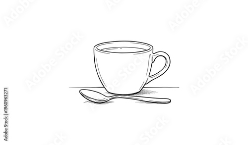 Sketch of a coffee cup and spoon drawing