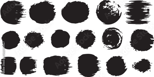 Big collection of black paint, ink brush strokes, brushes, lines, grungy. Dirty artistic design elements, boxes, frames. Vector illustration. Isolated on white background.