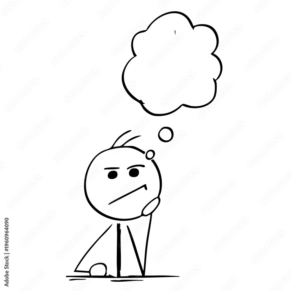 Fototapeta premium A cartoon character thinking deeply with a puzzled expression on his face