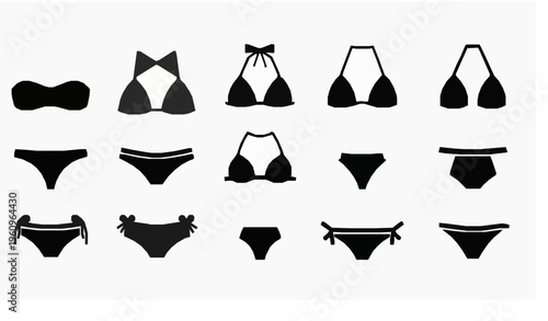 Black bikini silhouette collection grid layout swimwear vector illustration